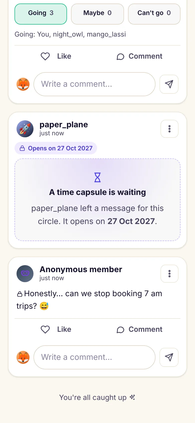 An anonymous post and a time capsule in a DiffWeb circle